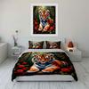 Tiger with Red Roses Forest Bedding Duvet Cover Set  (1*Duvet Cover 2*Pillowcases, Without Duvet Insert)