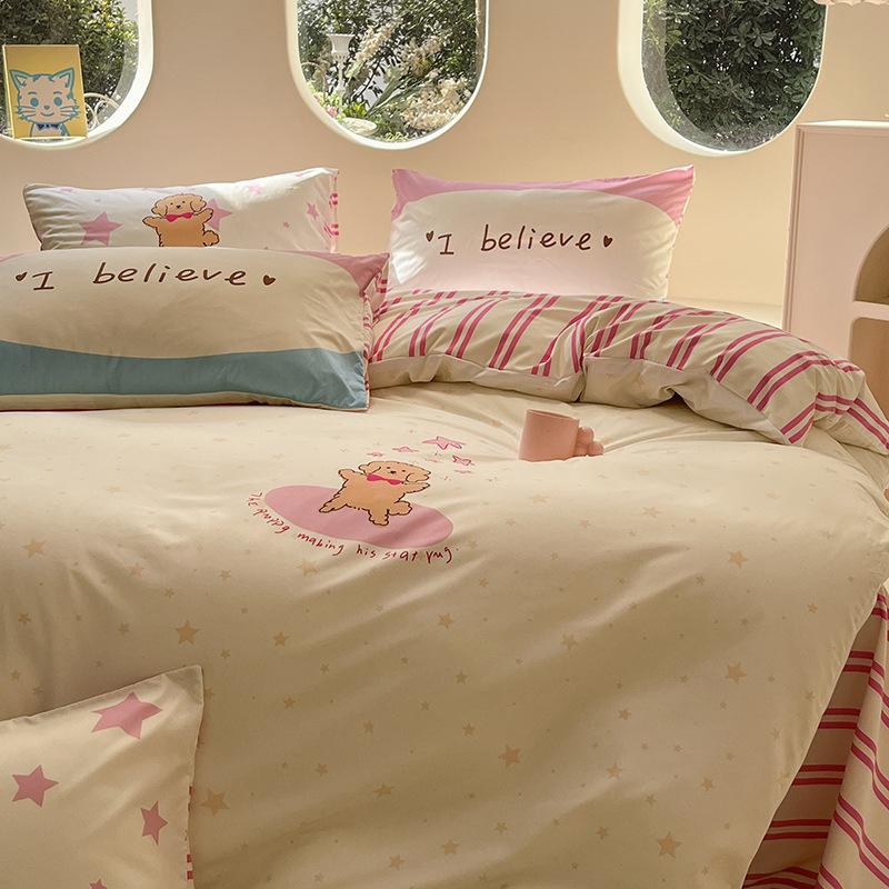 Pastoral Printed Bedding Four-piece Set Double Single Machine Washable Soft Waxy Skin-friendly Quilt Cover