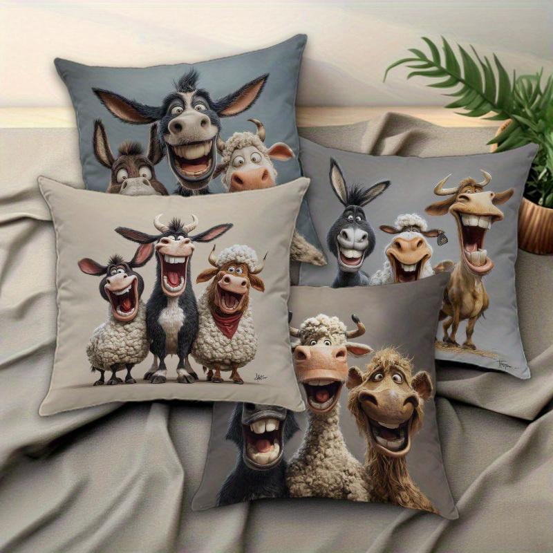 2D Flat Printing Funny Farm Animals 2D Flat Printing Cushion Covers Polyester Pillowcase Sofa Decorative Cushion Cover