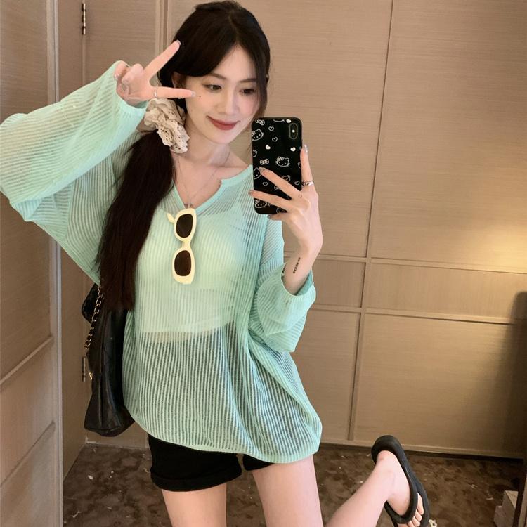 Women's Knitted Sweaters See Through Casual Oversized Long Sleeve Tops Summer Lady Sexy Hollow Out Mesh Pullover Beach T-shirts