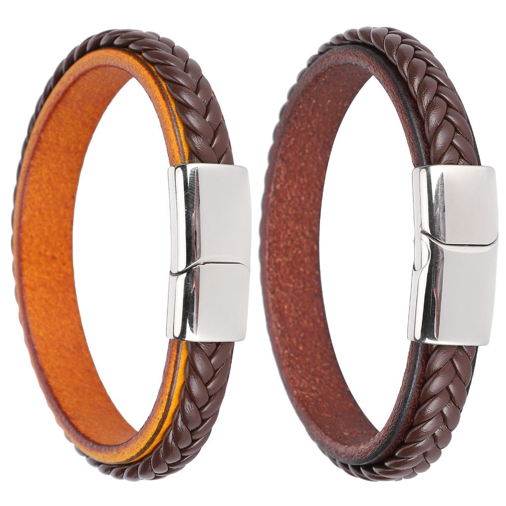 Leather Woven Bracelet Braided Wrist Band Vintage Magnetic Buckle Hand Decoration 20.5cm