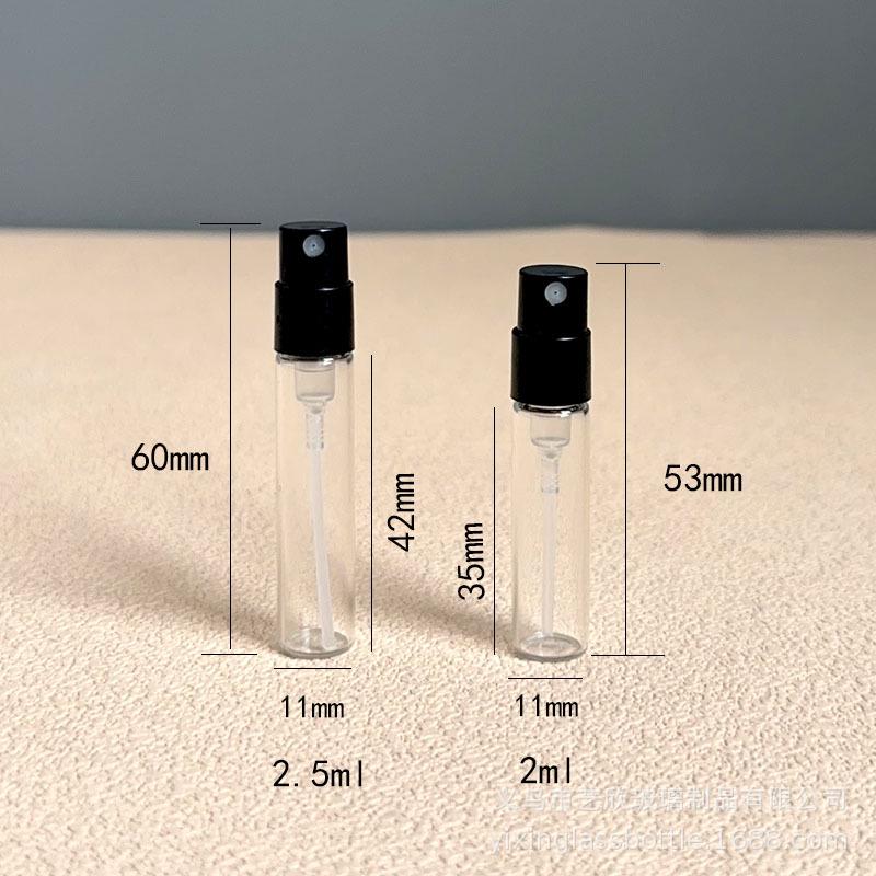 Perfume Refill Bottle with Fine Mist Sprayer, 2ml & 3ml Glass Bayonet Sample Bottles 2.5ml black sprayer (bayonet); clear glass bottle