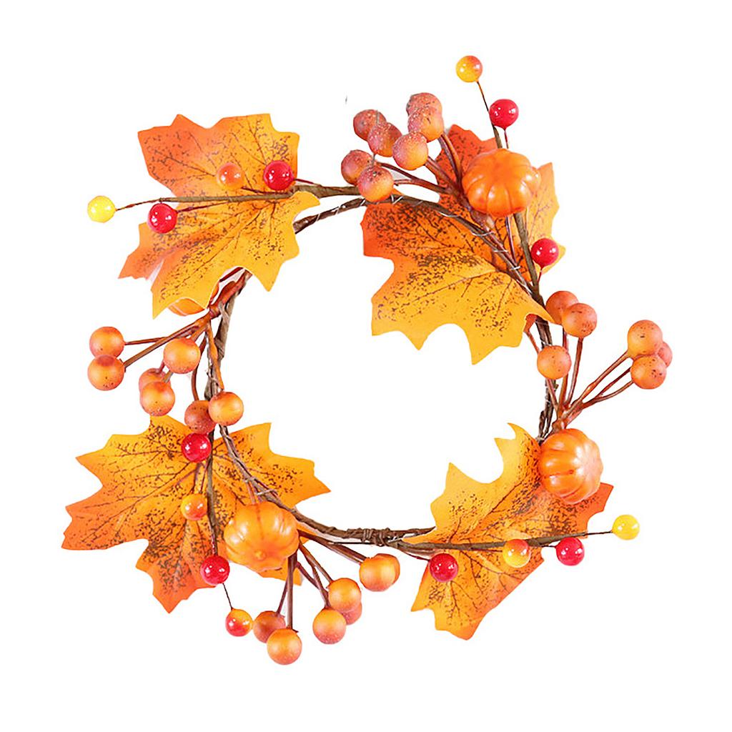 6pcs Pumpkins Maple Leaves Candle Rings Artificial Decorative Candle Rings Wreaths