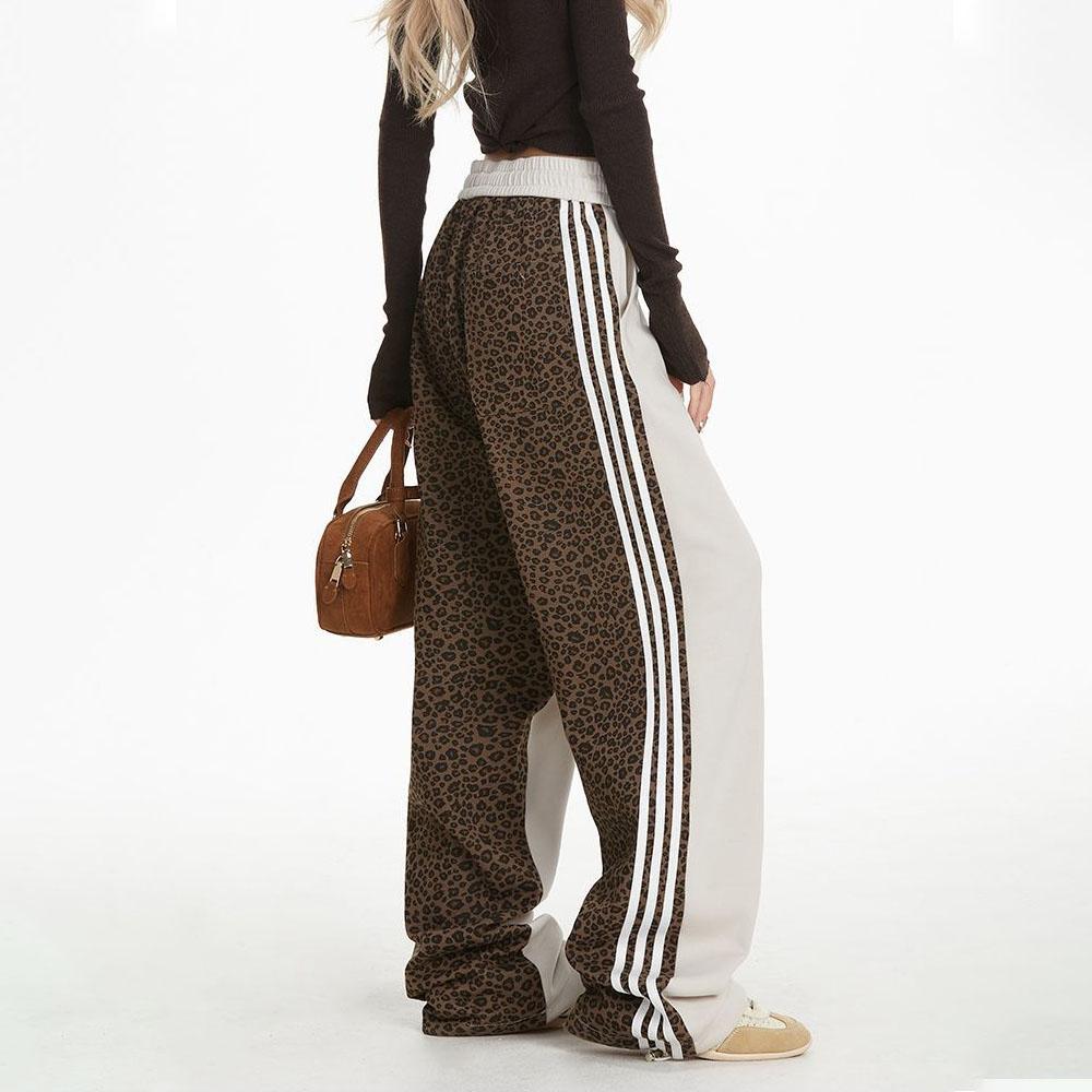 HipHop LeopardPrint Patchwork Joggers for Women  Loose Striped Athletic StraightLeg Casual Trousers