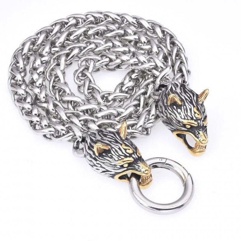 Viking Style Wolf Head Hammer Pendant Necklace With Runes For Men