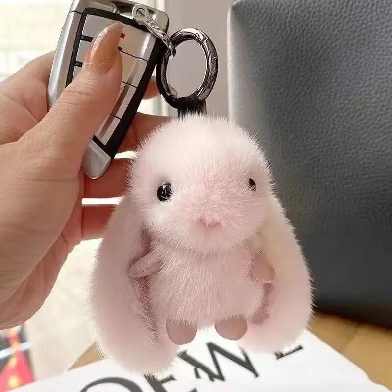Cute Rabbit Keychain Ring Fluffy Fur Pompon Bunny Trinket Key Chain Charm Key Ring On Bag Car Key Pendant Gift For Girl