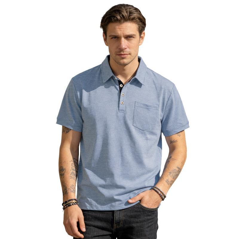 New men's plain-coloured short-sleeved polo shirt with a lapel – a versatile, mature yet casual T-shirt for men