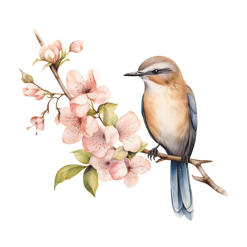 Cartoon Peach Tree Branches Bird Toilet Post Bathroom Bathroom Home Beautification Wall Sticker