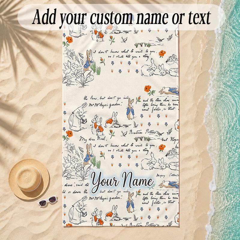 Beach TowelPeter Rabbit Custom Name Text Personalized Soft Towel for Beach Pool Indoor Home Decor Gift