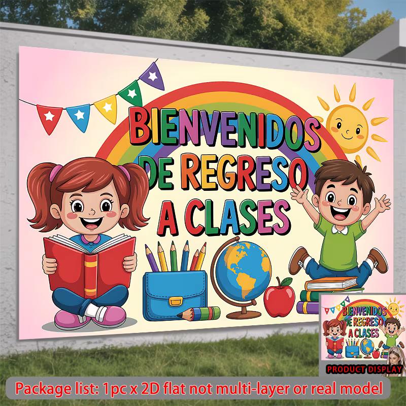 Bienvenidos De Regreso A Clases Backdrop, Spanish Back to School Kids Banner