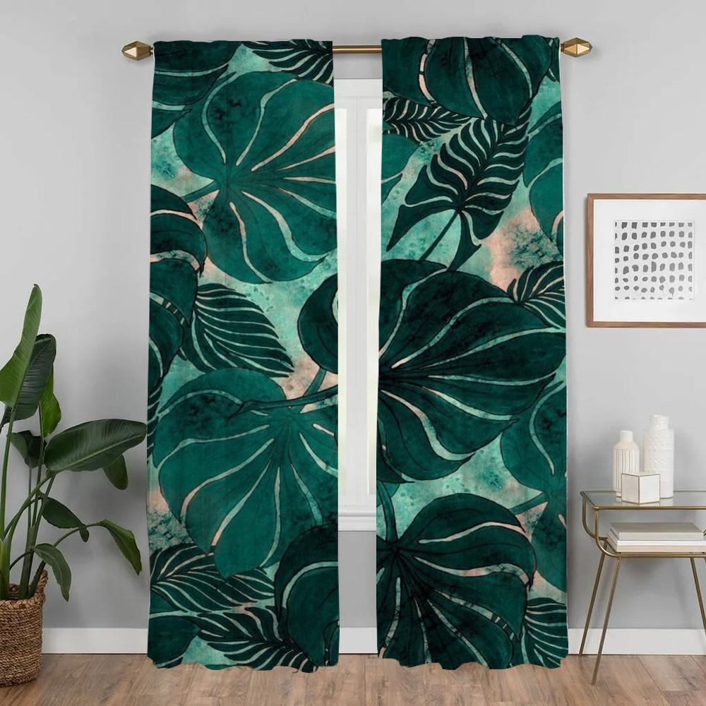 Leaf and Flowers Kitchen Curtains 2 Pieces Curtains for Living Room Curtain Halloween Decoration Partition Tulle for Bedroom