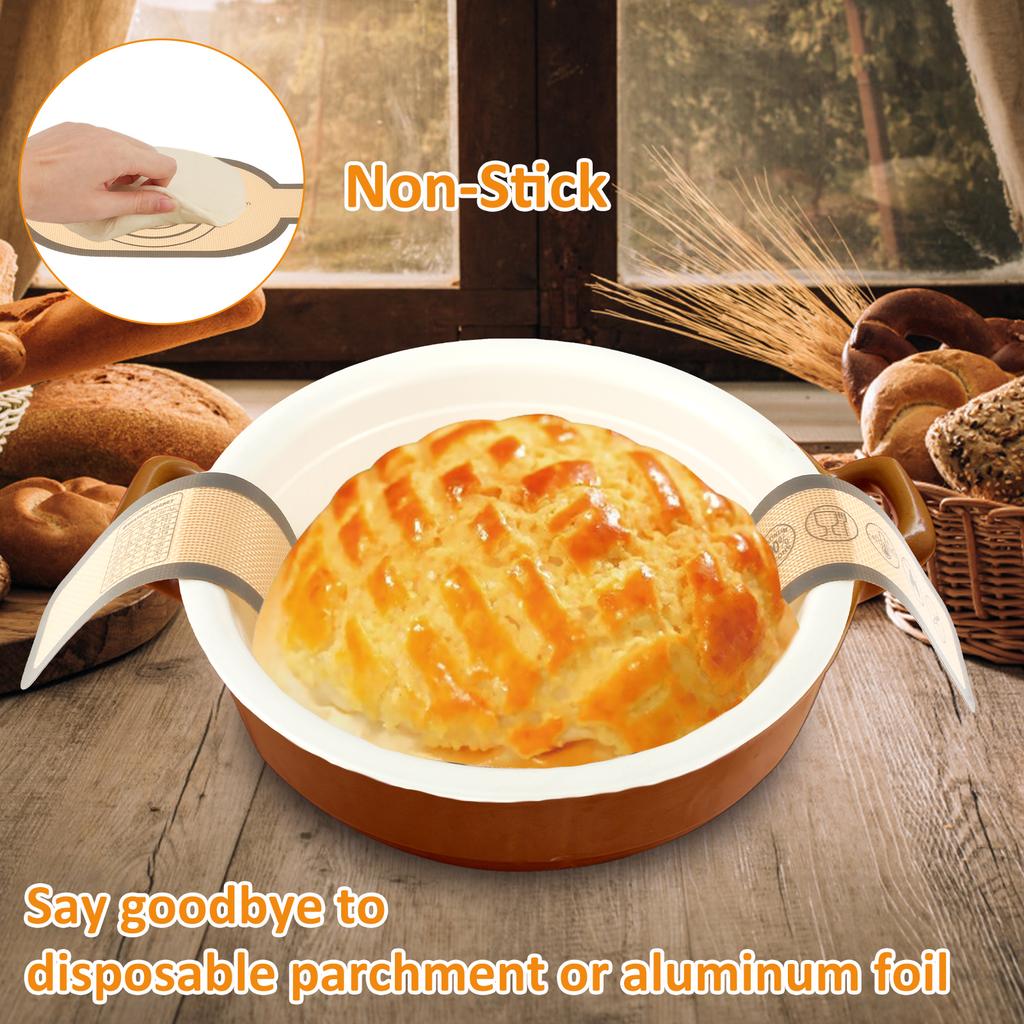 2Pcs Silicone Bread Sling Non Stick Silicone Baking Mat Long Handle Heat Resistant Sourdough Bread Sling Dutch Oven Liner