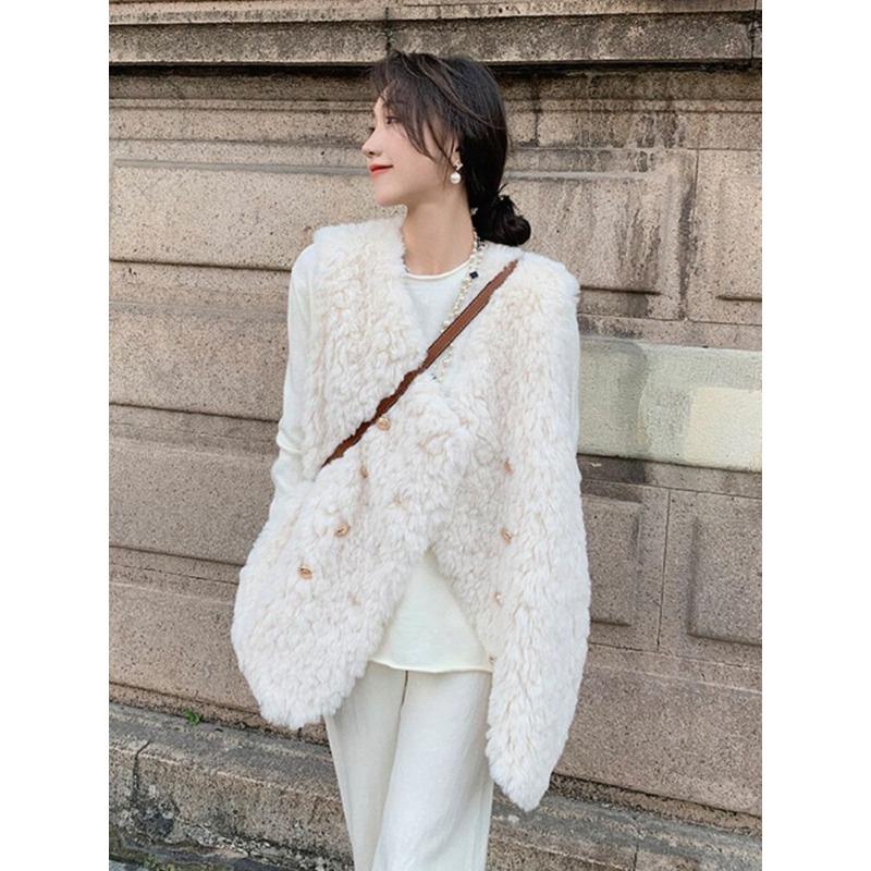 Lamb wool imitation fur vest autumn and winter women's new medium and long lamb wool vest jacket