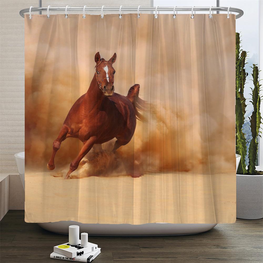 

Занавески для душа с бегущей лошадью, занавеска для ванной с крючками, декор, водонепроницаемая, животное, для ванны, полиэстеровая ткань, 3D Cortinas De Ducha W90xH180cm