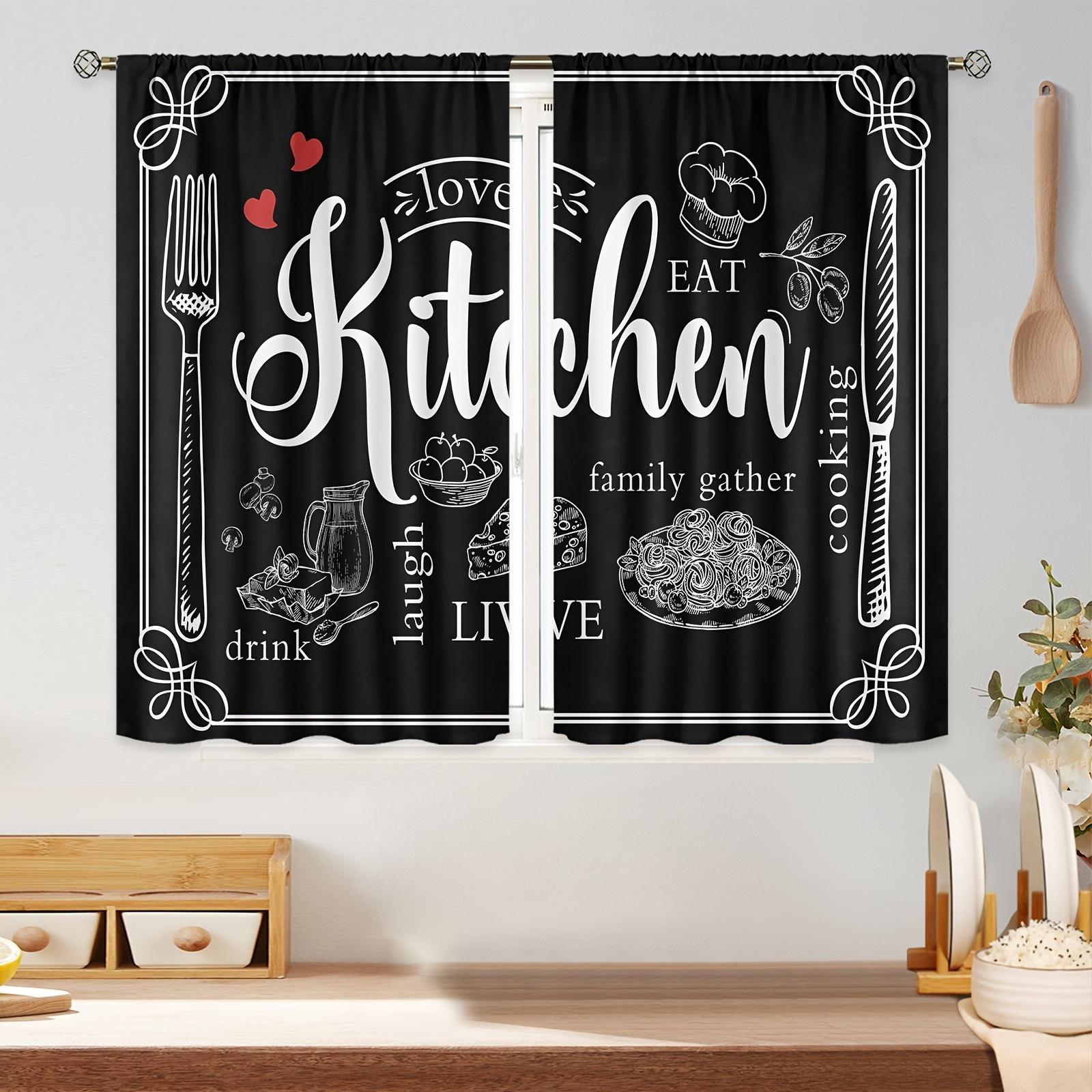 

2 шт. 3D-ілюстрації кави Кавова карнизна карнизна кишенька Чорна кухонна штора з ручним розписом Кава, що фільтрує світло. 2x68W165H(CM)&Grommet Top