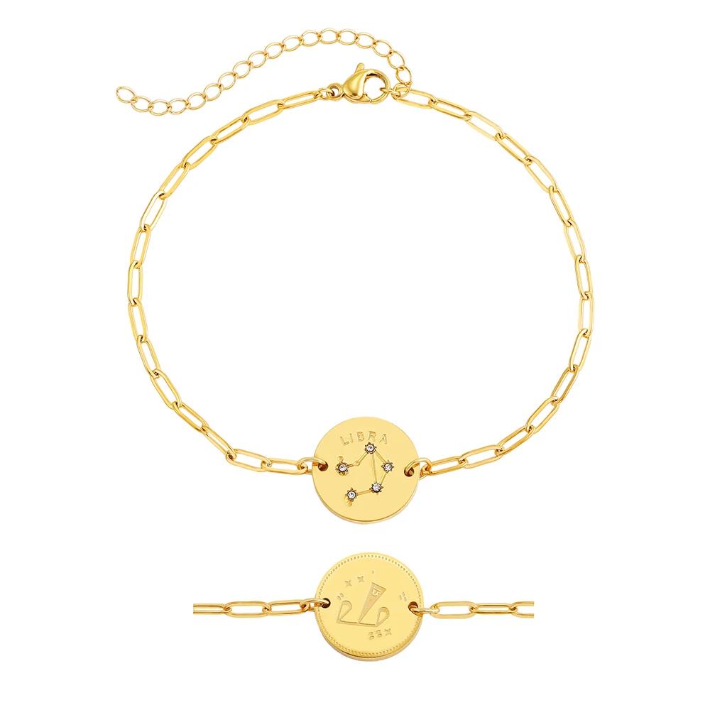 New Handmade Engraved 12 Constellation Pattern Symbol Bracelet Waterproof Hypoallergenic Paper Clip Chain Zodiac Sign Bracelets