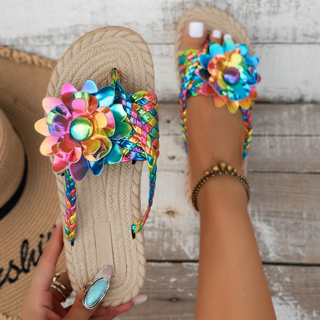 Mezzanine Flat Bottom Slippers Women's Summer Vintage Flower Casual Versatile Beach Cool Slippers
