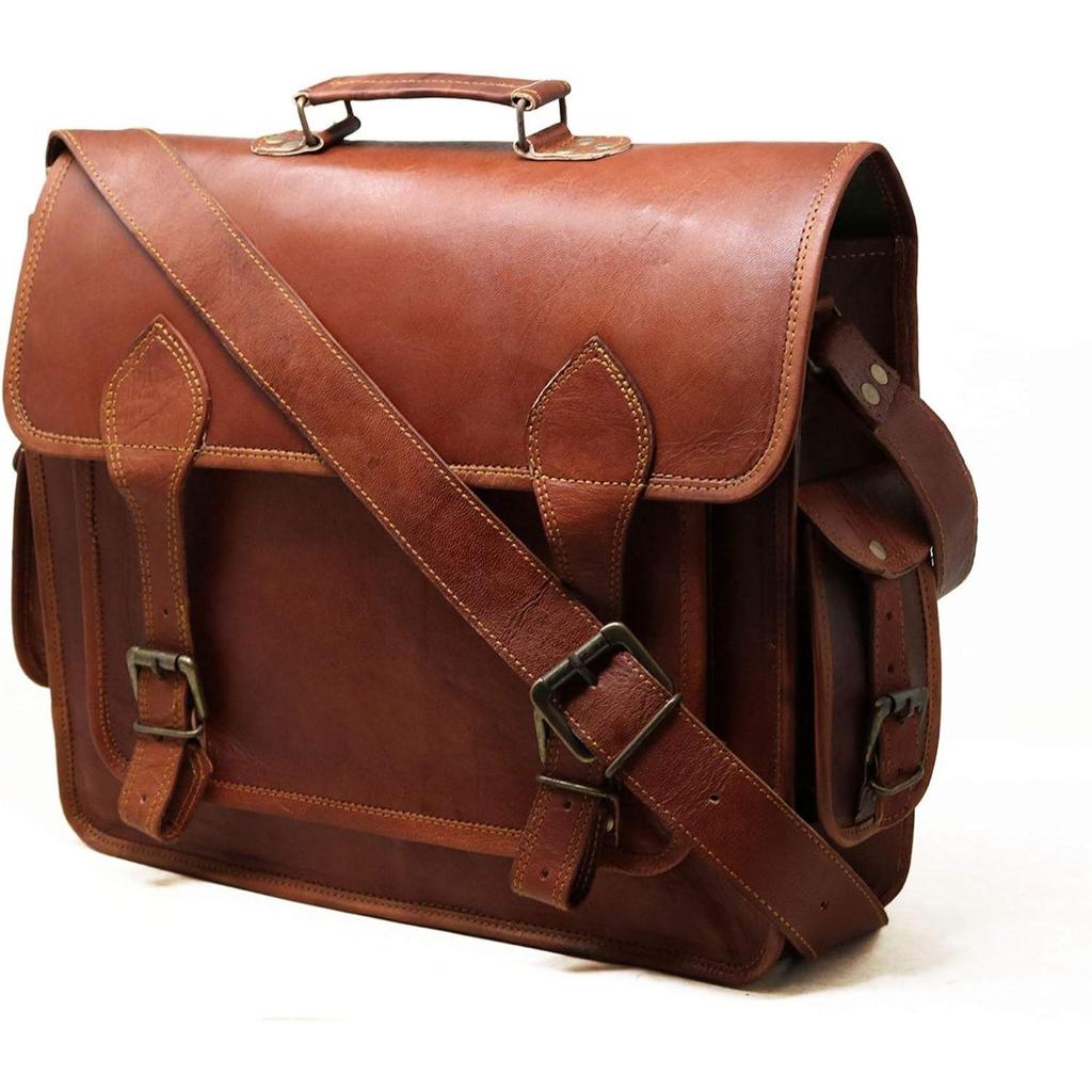 leather messenger bag laptop case office briefcase gift for men computer distressed shoulder bag
