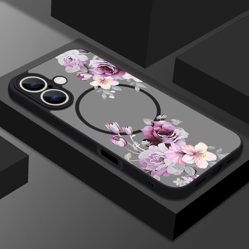 

Чехол с цветочным узором, беспроводная зарядка, магнитный, для iPhone 16E 16 Pro Max 15 Pro 14 13, для Magsafe, мягкий край, противоударный, матовый, прозрачный чехол для телефона iPhone 13 Pro Max