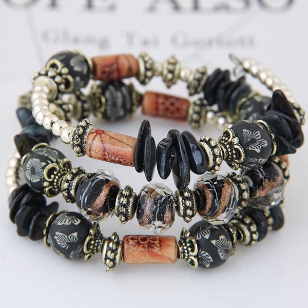 Women Bohemian Ethnic Style Multilayer Beaded Shell Elastic Bracelet Jewelry Accessories