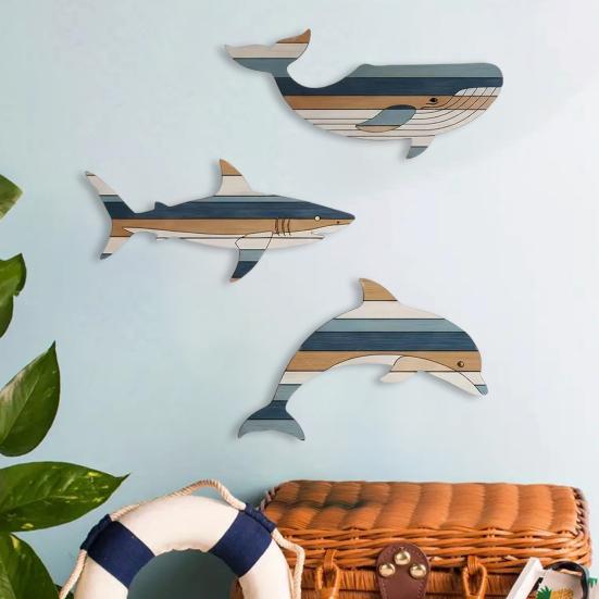 Stück Holzfisch Wanddeko Rustikaler Walhai Delfin Strand Küstenwand