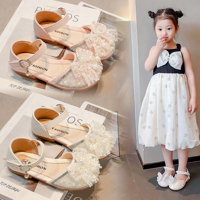 Girls Princess Shoes Pearl Bag Head Half Sandals Girls Performance Shoes 2025 Summer New Children's Soft-soled Crystal Shoes