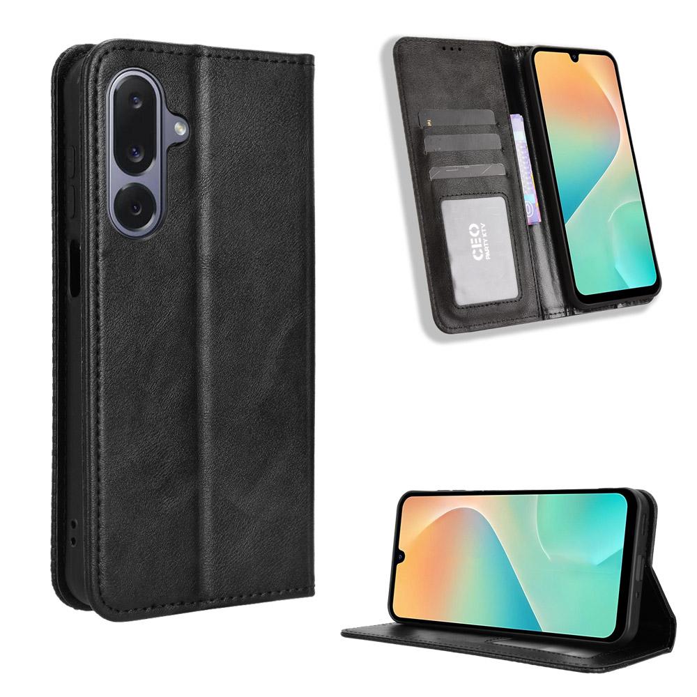 

For Samsung Galaxy M36 5G Leather Case Wallet Stand Retro Texture Phone Cover Black