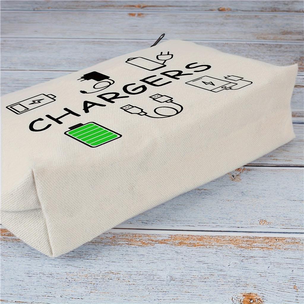 Canvas Travel Charger Storage Bag - Soft, hypoallergenic, non waterproof electronic accessory box with neutral design