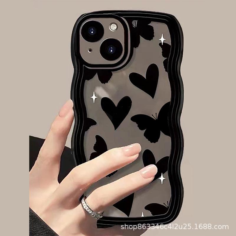 Black Love Butterfly Apple 16 Mobile Phone Case Applicable To IPhone15Pro Large Wave Soft Case 14 13 Pro Case