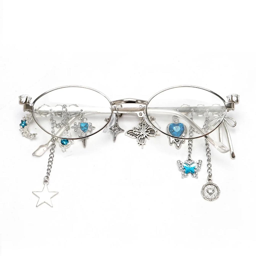 Latest Sweet Cool Star Diamond Small Frame Elliptical Eyeglasses Japanese Y2k Spicy Girl Style Anti Blue Ray Eyeglasses