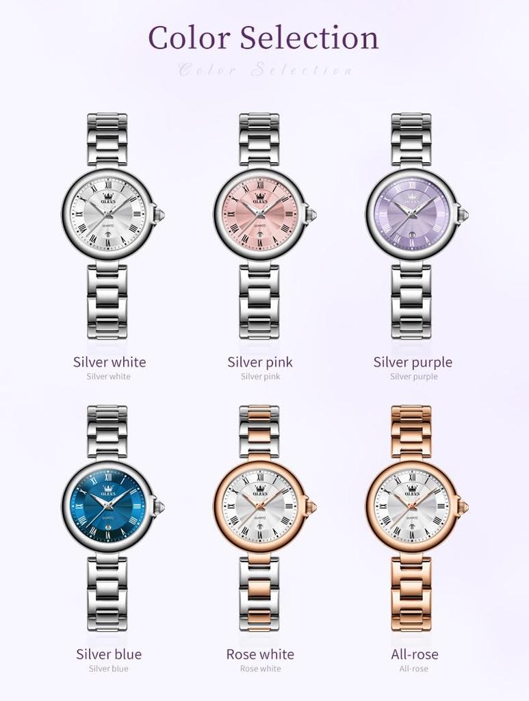 OLEVS Quartz Stainless Purple Women's Watch, Cute, Lightweight, Steel, Waterproof, Luminous, Gift,
