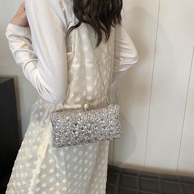Shiny Evening Banquet Bag Crystal Sequin Bling Colorful Rhinestone Shoulder Bag Clutch Bag Pearl Chain Crossbody Bag Wedding