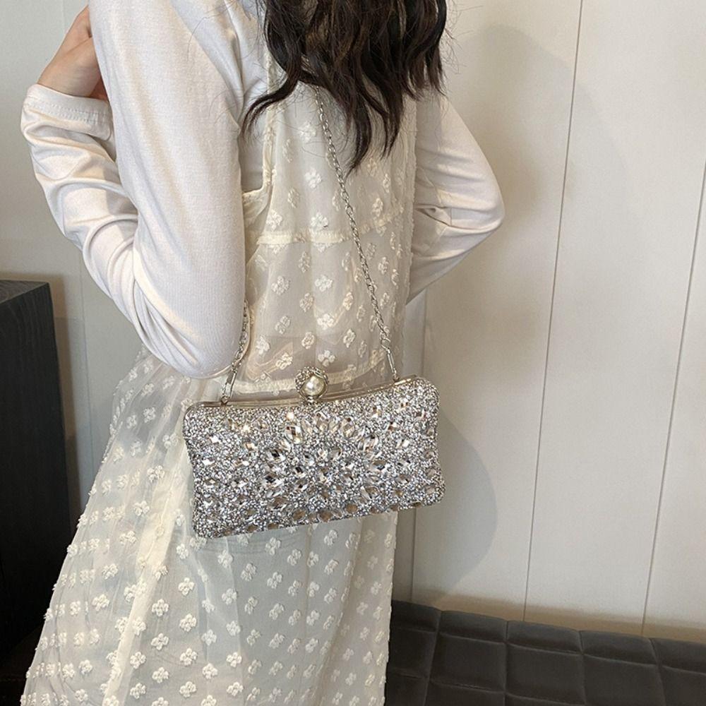 Shiny Evening Banquet Bag Crystal Sequin Bling Colorful Rhinestone Shoulder Bag Clutch Bag Pearl Chain Crossbody Bag Wedding