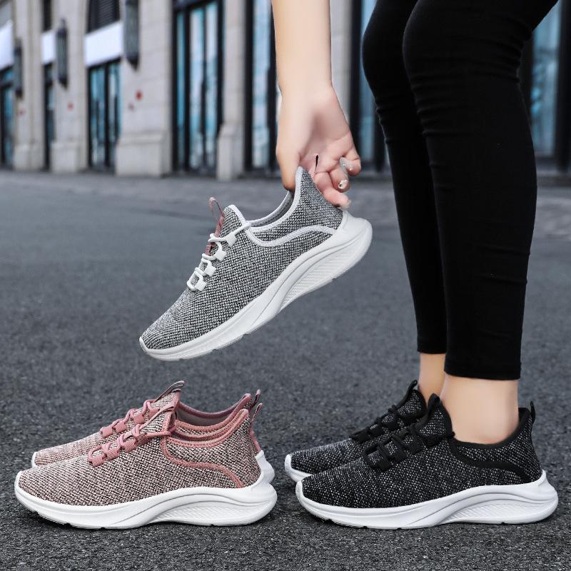 Women's Shoes Summer New Soft-soled Sports Shoes Comfortable and Breathable Mesh Shoes Lace-up Running Shoes Shallow Mouth Wear-resistant Casual Shoes