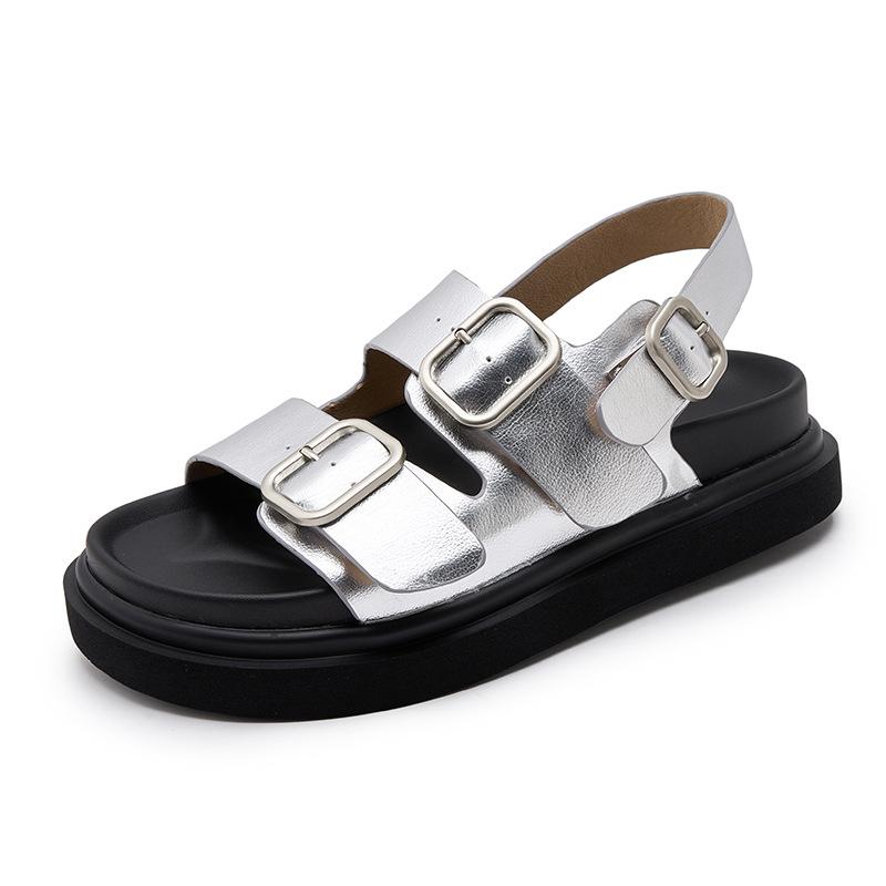 

Small man heightened platform leather sandals women s 2025 summer new versatile Roman soft-soled beach sandals women s shoes 40