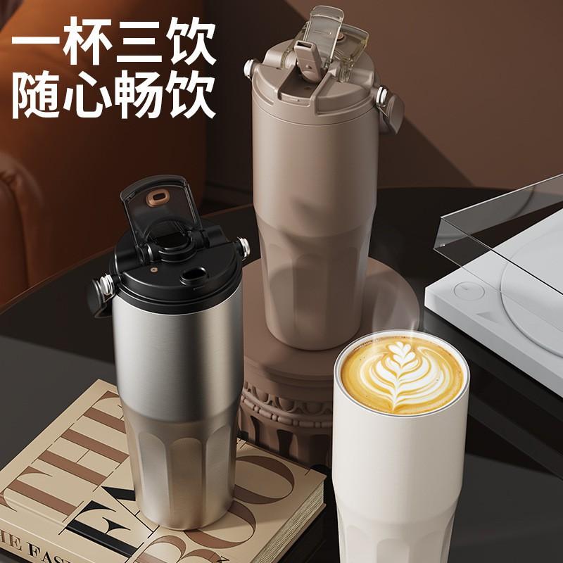 800ml Vacuum Insulated Ceramic Lined Stainless Steel Travel Mug With Dual Lid Handle Outdoor Car Use