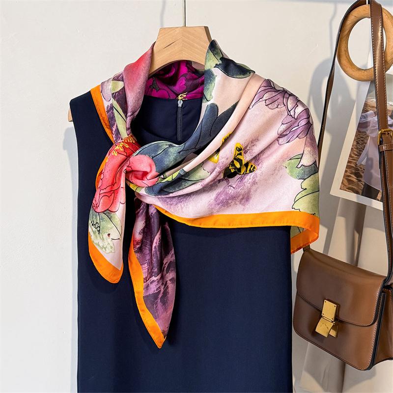 90X90Cm Foulard De Tête Imprime Pour Femmes, Foulard Quatre Saisons En Satin Carr, Hijab Pour Dames