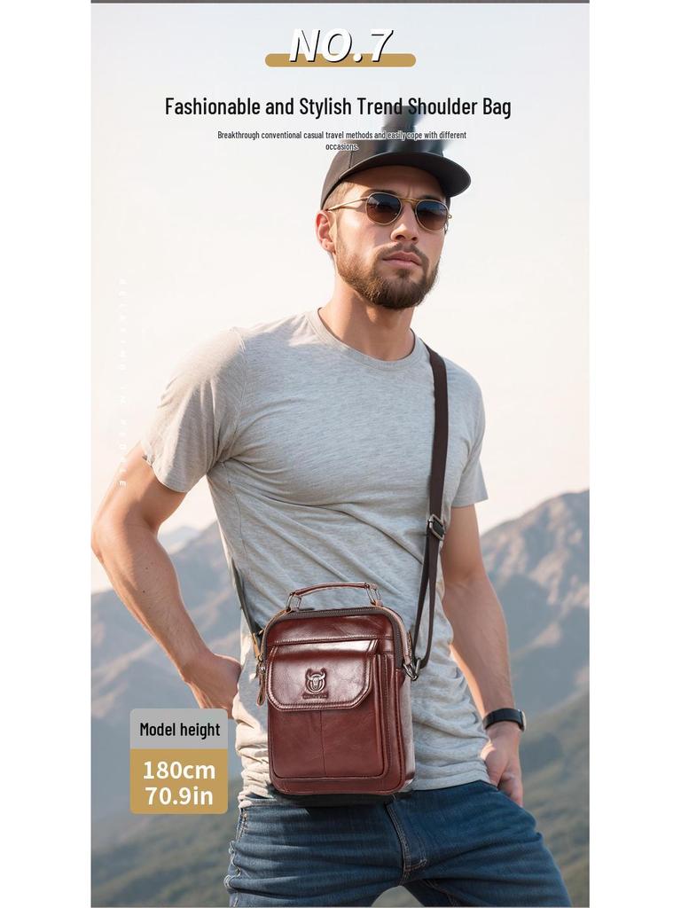 BULLCAPTAIN Herren Umhängetasche aus Rindsleder - Retro, Multifunktional, Kratzfest mit Rückenschutz