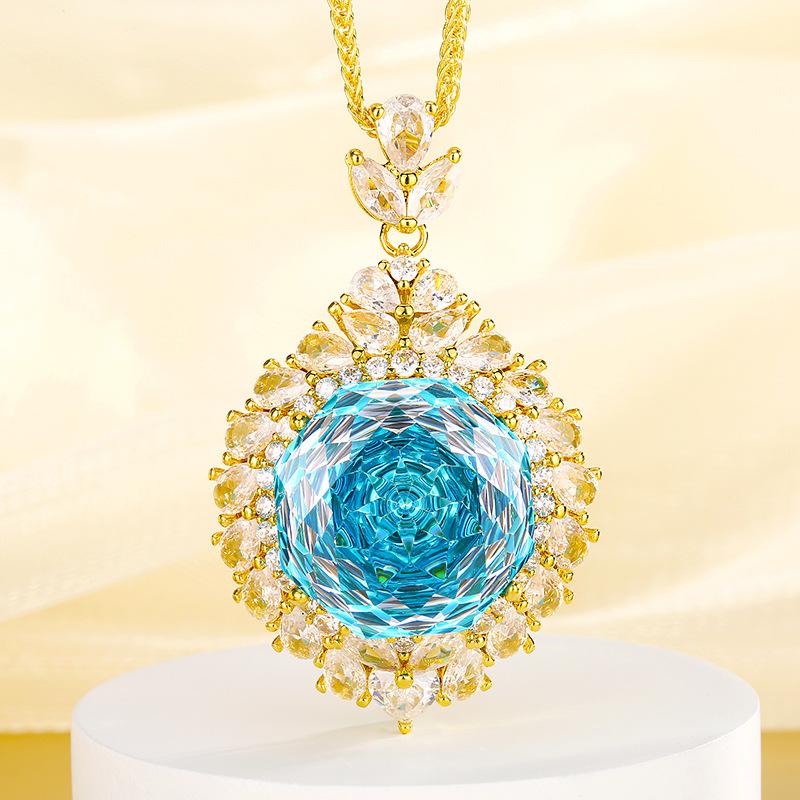 Jewelry Copper Bottom Gold Plated Rose Cut Colored Vintage Gold Pendant Main Stone 18Mm