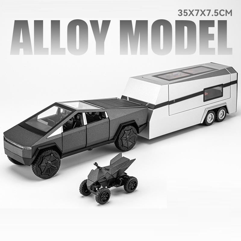 Scale 1:32 Pickup Model Cartoon Bear Car Toy Sound Light Pull Back Doors Opened Miniature RV Models Home Decor Decoration