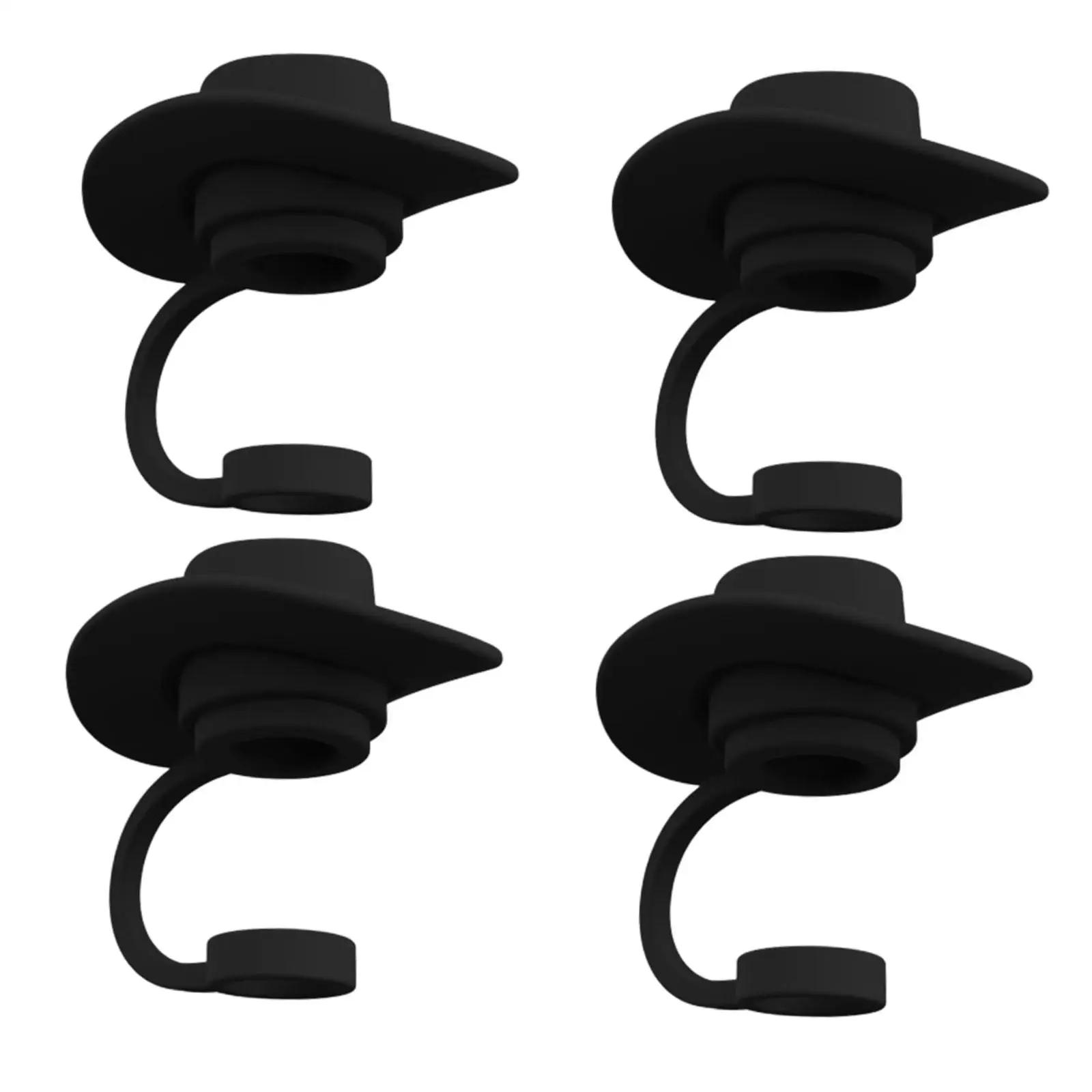 

4 Pieces Straw Covers Cap Novelty Sturdy Straw Toppers Reusable Cowboy Hat Shaped for Camping Home Hiking Picnic Kitchen чёрный