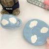 Creative small fresh underglaze color hand-painted white cloud coffee cup and saucer hand-squeezed irregular
