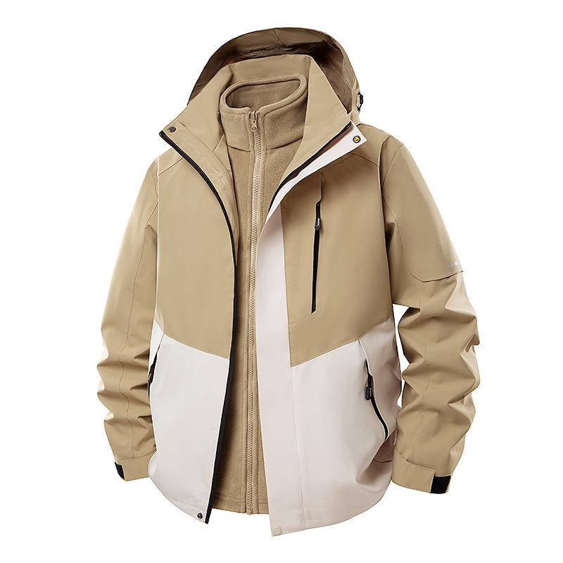 Outdoor Three-In-One Waterproof and Windproof Jacket with Color-Matching Removable Hood Jacket