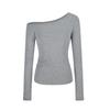 Women Off Shoulder Slim Fit Long Sleeve Solid T Shirt Casual Basic Daily Top