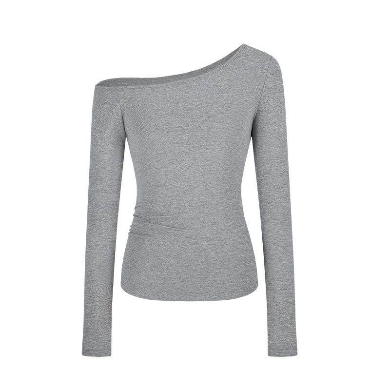 Women Off Shoulder Slim Fit Long Sleeve Solid T Shirt Casual Basic Daily Top