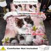 Cat Bedding Set Animal Duvet Cover Set Cartoon Comforter Cover Bedroom Decor Guest Room 2/3pcs 2D Pink Flat Printing (Includes 1 Duvet Cover