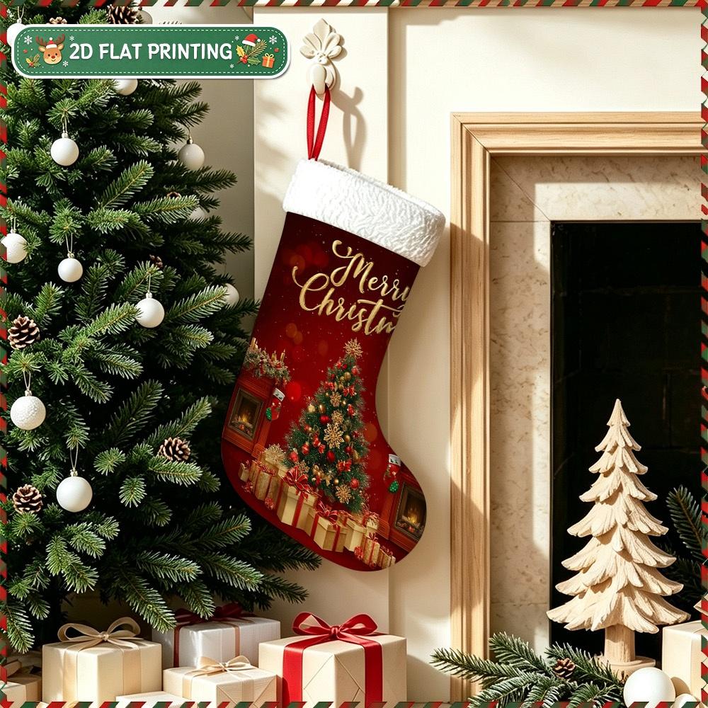 Christmas Decoration Fireplace Hanging Stocking 1pc 1pcs Christmas Stocking Gift Bag Suitable for Christmas Tree Firepla