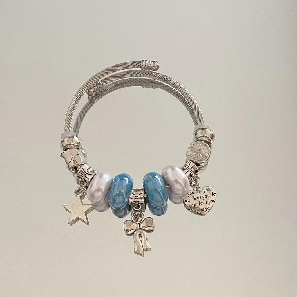 Panjia Dora Women's Stainless Steel Beaded Bracelet - European American Versatile Luxury Jewelry