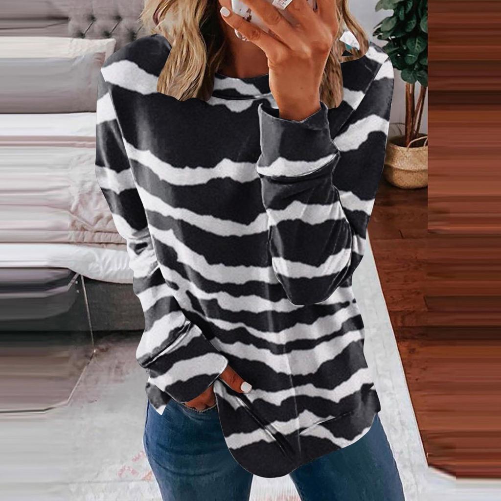 Women's Casual Fashion Print Long Sleeve O-Neck Pullover Top