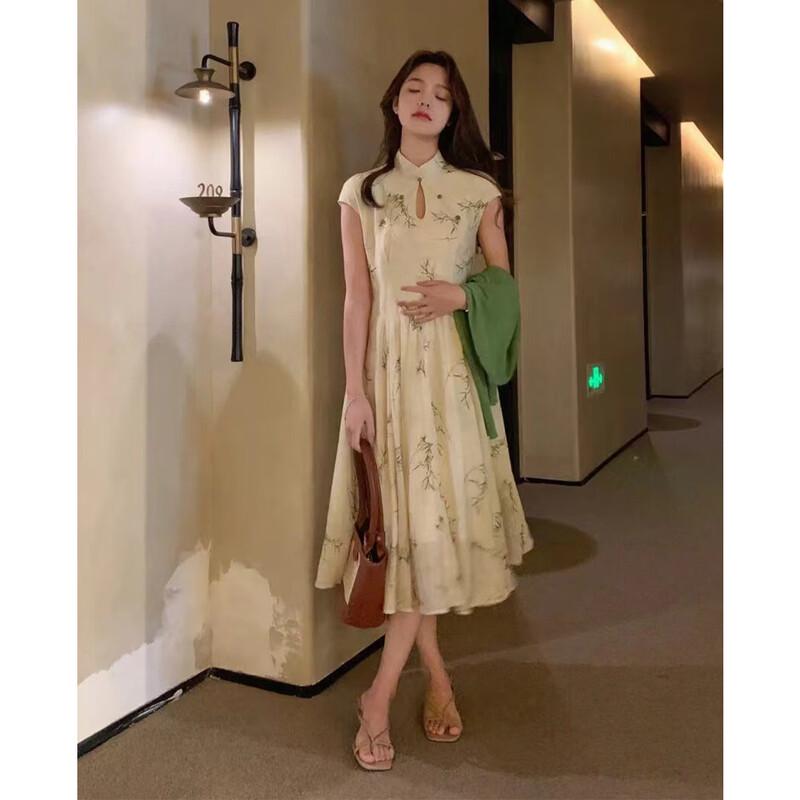 New Chinese Style Floral Sleeveless A-Line Long Dress